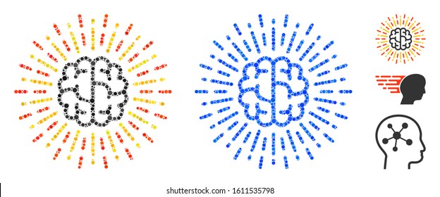 Brain radiance composition of round dots in variable sizes and shades, based on brain radiance icon. Vector round dots are united into blue composition.