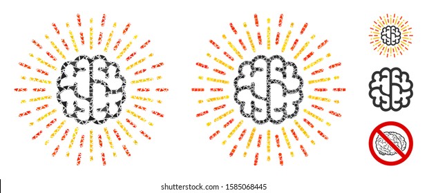 Brain radiance icon mosaic of humpy pieces in various sizes and color tones, based on brain radiance icon. Vector humpy items are composed into composition.