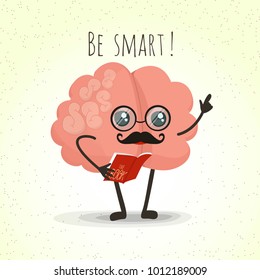 Brain reading book, vector cartoon character, education icon, vector illustration, eps 10 vector