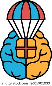 A brain with a red and blue umbrella on top of it. The umbrella is open and the brain is closed