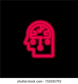 Brain red glowing neon ui ux icon. Glowing sign logo vector