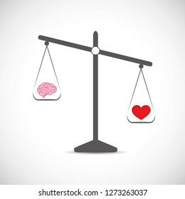 Brain And Red Hearth In Balance Vector Illustration