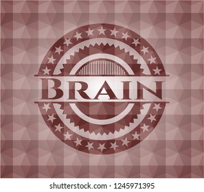 Brain red seamless badge with geometric background.