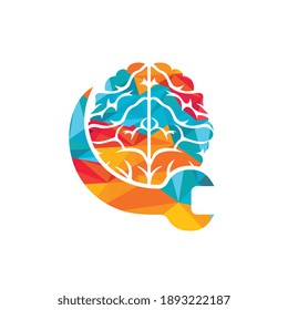Brain repair vector logo design. Brain and wrench icon logo design.	
