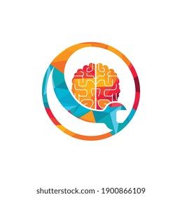 Brain repair vector logo design. Brain and wrench icon logo design.	
