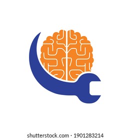 Diseño del logotipo del vector de reparación del cerebro. Diseño del logotipo del icono del cerebro y la llave.	
