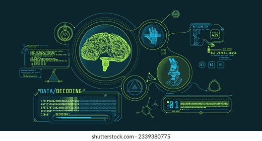Búsqueda cerebral pantalla de interfaz futurista con decodificación de datos.