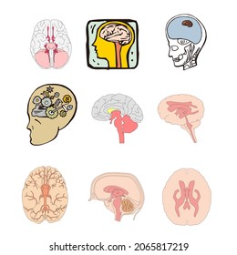 Conjunto de diseño de ilustración de dibujos animados con estilo Brain Retro