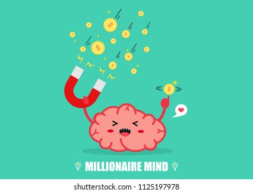brain rich because of positive thinking cartoon vector. millionaire mind concept.