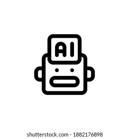 Brain Robot with Artificial Intelligence Outline Icon, Logo, and illustration Vector