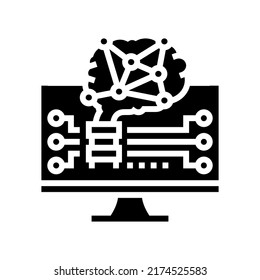 brain robot glyph icon vector. brain robot sign. isolated contour symbol black illustration