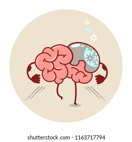 Brain. The brain is a robot. Some of the brains are replaced by a robot. Replacement of parts of the brain. Vector, cartoon