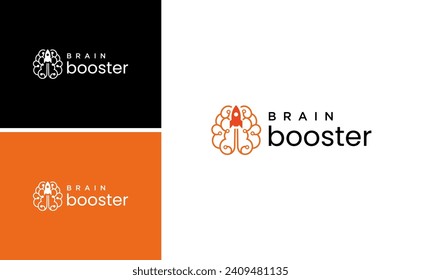 Brain Rocket launch Mind Boost Logo Design Template