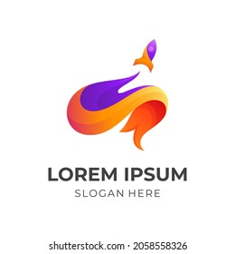brain rocket logo design, brain and rocket, combination with 3d colorful style