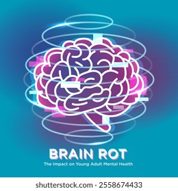 Brain Rot: The Impact on Young Adult Mental Health. Low-Quality Online Content.A visual commentary on the decline of critical thinking due to overexposure to low-quality social media content.