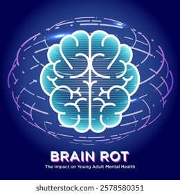 Brain Rot: The Impact on Young Adult Mental Health. Low-Quality Online Content.A visual commentary on the decline of critical thinking due to overexposure to low-quality social media content.