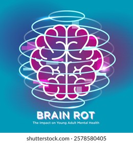 Brain Rot: The Impact on Young Adult Mental Health. Low-Quality Online Content.A visual commentary on the decline of critical thinking due to overexposure to low-quality social media content.