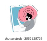 Brain rot symbolizing effects of consuming excessive low-quality online content, social media overload, mental fatigue, overthinking and cognitive decline. Brain rot vector illustration