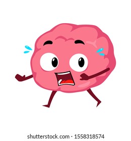 Brain running scared fleeing mascot character cartoon illustration