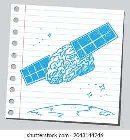 Brain satellite in cosmos orbiting planet. 