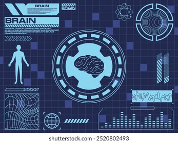 Brain scan futuristic medicine scientific healthcare matrix system cyber medical innovation human organ design set