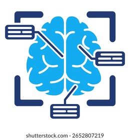 Icono de escaneo cerebral representado por el cerebro, descripción, escaneo estilo Dualtone.
