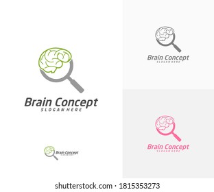Brain Search Logo design vector template. Think idea concept. Brainstorm power thinking brain icon Logo.