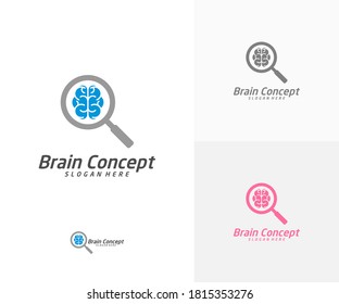 Brain Search Logo design vector template. Think idea concept. Brainstorm power thinking brain icon Logo.