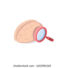 Ampliador de búsqueda del cerebro. Vector 3d isométrico, icono web de color, nuevo estilo plano. Diseño de ilustración creativa, idea gráfica para infografías.