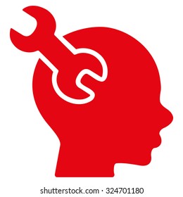 Brain Service vector icon. Style is flat symbol, red color, rounded angles, white background.