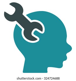 Brain Service vector icon. Style is bicolor flat symbol, soft blue colors, rounded angles, white background.