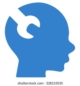 Brain Service vector icon. Style is flat symbol, cobalt color, rounded angles, white background.