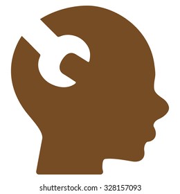 Brain Service vector icon. Style is flat symbol, brown color, rounded angles, white background.