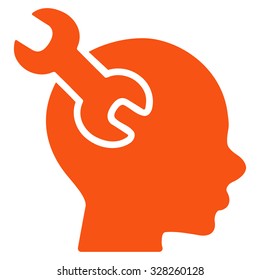 Brain Service vector icon. Style is flat symbol, orange color, rounded angles, white background.