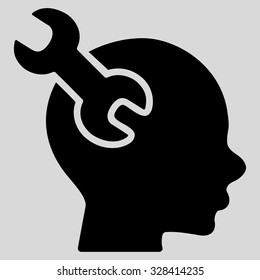 Brain Service vector icon. Style is flat symbol, black color, rounded angles, light gray background.