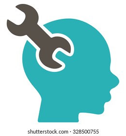 Brain Service vector icon. Style is bicolor flat symbol, grey and cyan colors, rounded angles, white background.