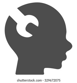 Brain Service vector icon. Style is flat symbol, gray color, rounded angles, white background.