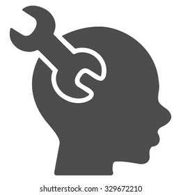Brain Service vector icon. Style is flat symbol, gray color, rounded angles, white background.