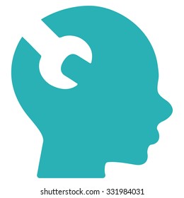 Brain Service vector icon. Style is flat symbol, cyan color, rounded angles, white background.