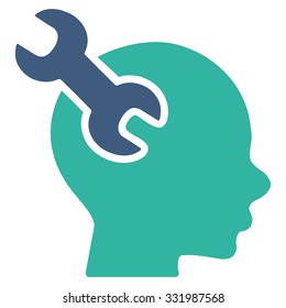Brain Service vector icon. Style is bicolor flat symbol, cobalt and cyan colors, rounded angles, white background.