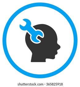 Brain Service vector icon. Style is bicolor flat circled symbol, blue and gray colors, rounded angles, white background.