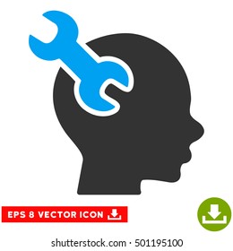 Brain Service Wrench EPS vector pictograph. Illustration style is flat iconic bicolor blue and gray symbol on white background.