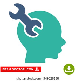Brain Service Wrench EPS vector pictograph. Illustration style is flat iconic bicolor cobalt and cyan symbol on white background.