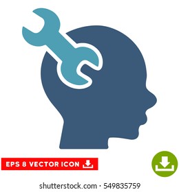 Brain Service Wrench EPS vector pictograph. Illustration style is flat iconic bicolor cyan and blue symbol on white background.
