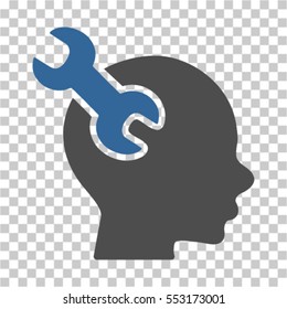 Brain Service Wrench icon. Vector pictograph style is a flat bicolor symbol, cobalt and gray colors, chess transparent background. Designed for software and web interface toolbars and menus.