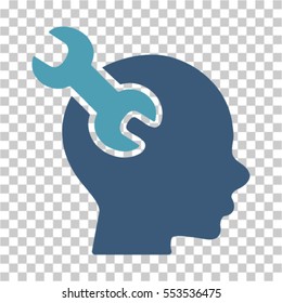 Brain Service Wrench icon. Vector pictograph style is a flat bicolor symbol, cyan and blue colors, chess transparent background. Designed for software and web interface toolbars and menus.