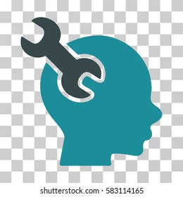 Brain Service Wrench vector icon. Illustration style is a flat iconic bicolor soft blue symbol on a transparent background.