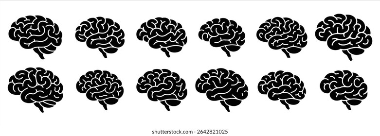brain set vector silhouette on white background.