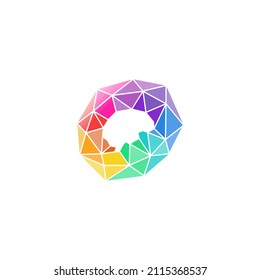Brain Shape with Colorful Crystal Origami Print Logo Design Vector