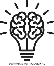 Brain shape creative bulb line art icon concept of idea, innovation, smart thinking and inspiration